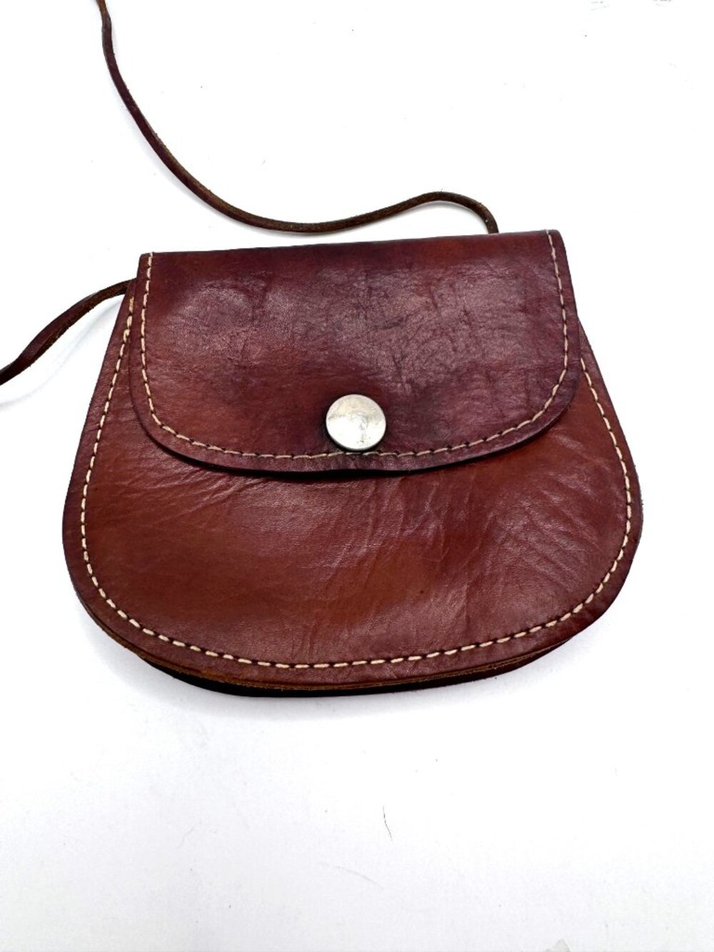 Vintage Handmade Leather Coin Purse  Snap Made In Greece 5x4 Crossbody